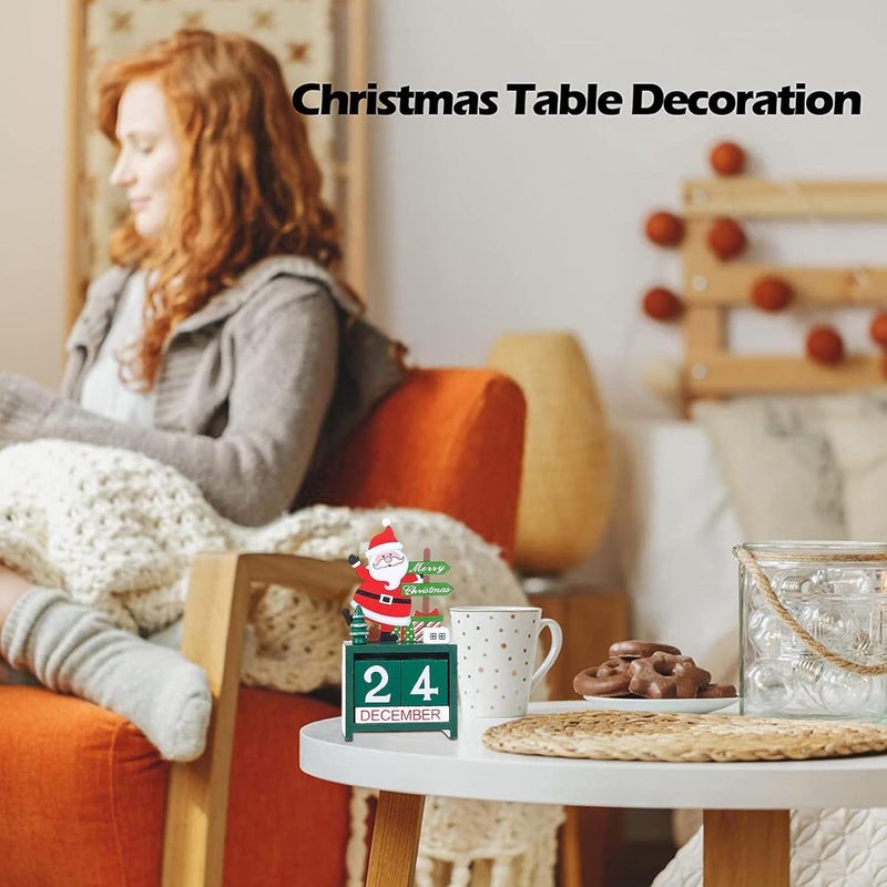 woobles Wooden Block Christmas Desk Calendar - Days Til Christmas Wooden Advent Calendar Set | Christmas Desktop Calendars with Number Date and Snowman/Santa/Reindeer Decor - Image 2